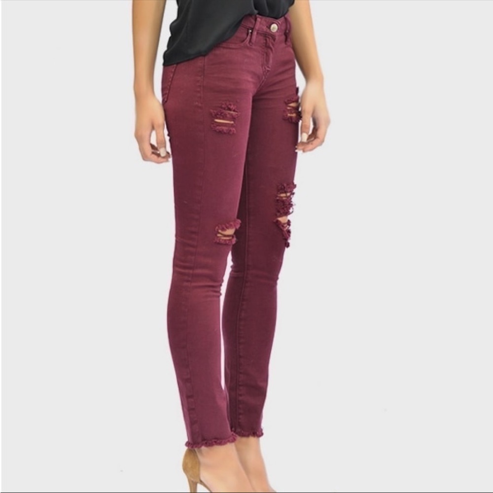 NWT IRO Burgundy women’s distressed skinny jeans size 25​​​​​​​​​​​